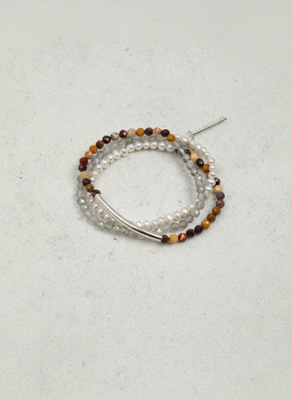 Grounded Intuition: Grey Moonstone, Mookaite Jasper & Freshwater Pearl Wrap Bracelet