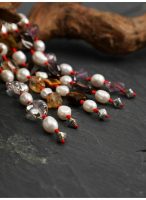 Luminous Clarity: Freeform Clear Quartz & Natural Pearl Protective Red Cord Bracelet