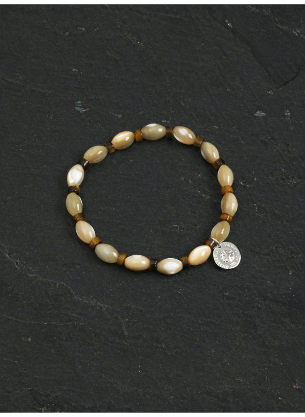 Grounded Radiance: Beige Trochus Shell & Golden Tiger Eye Protection Bracelet