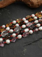 Radiant Prosperity: Freeform Citrine & Natural Pearl Red Cord Bracelet