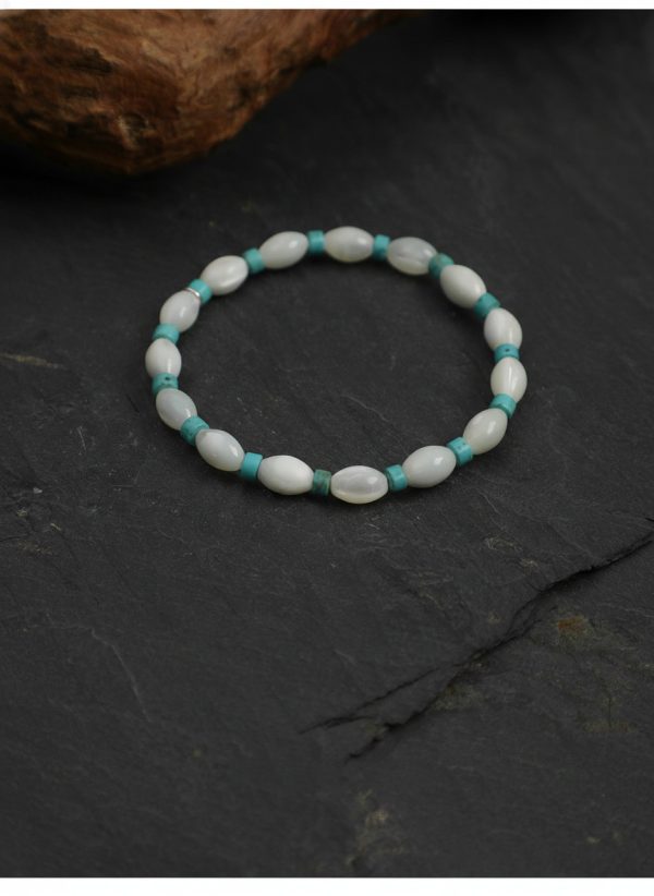 Oceanic Clarity: Lustrous Mother of Pearl & Turquoise Heishi Healing Bracelet