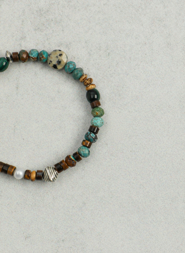 Earthbound Courage: Natural Turquoise, Tiger Eye & Thai Silver Protection Bracelet