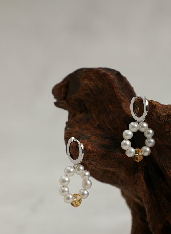 Radiant Prosperity: Natural Citrine & Freshwater Seed Pearl Healing Earrings
