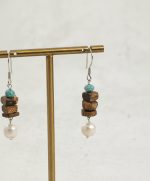 Earthly Zen: Rare Kynam Agarwood, Turquoise & Pearl Grounding Earrings