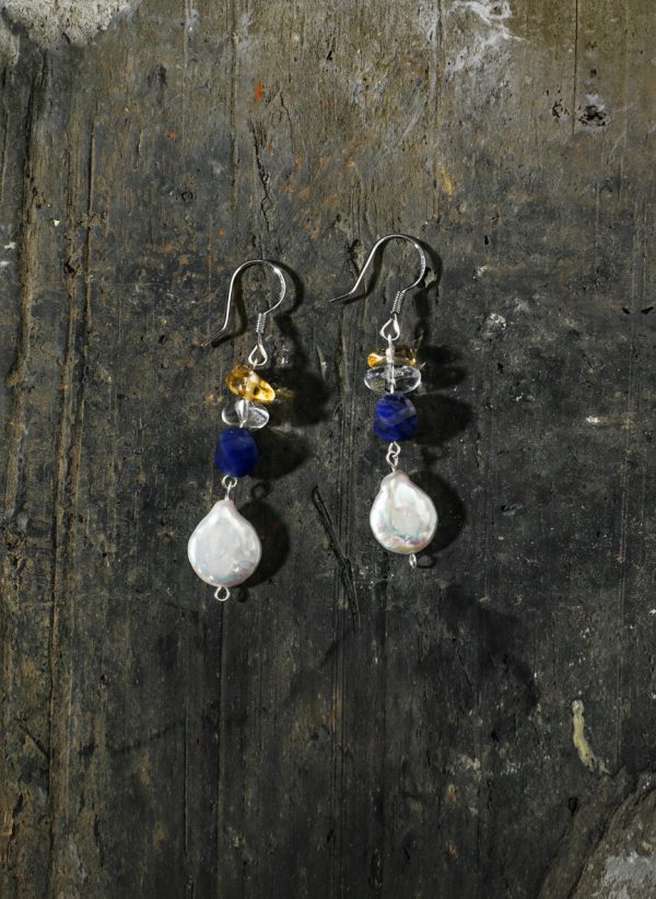 Intuitive Flow: Sodalite, Citrine & Baroque Pearl Healing Earrings