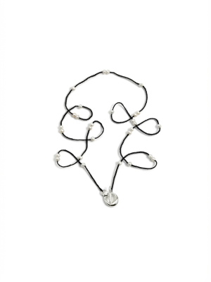 Midnight Clarity: Freshwater Pearl & Hand-Woven Cord Long Necklace