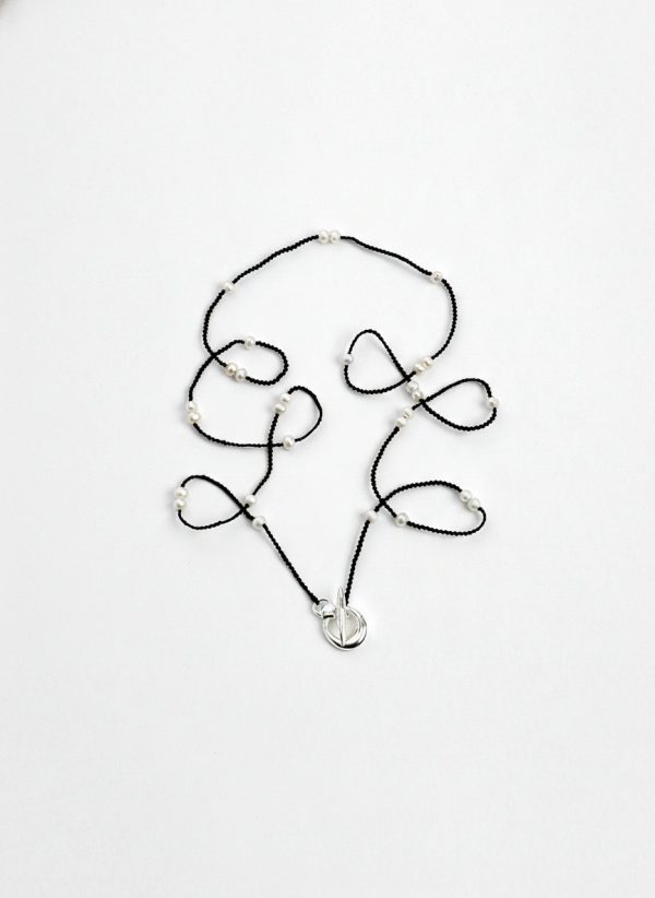 Midnight Clarity: Freshwater Pearl & Hand-Woven Cord Long Necklace