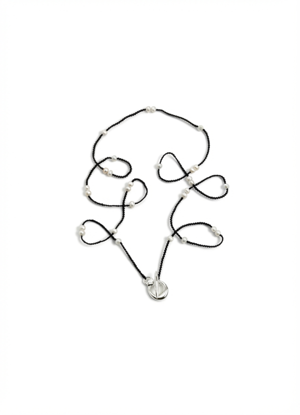 Midnight Clarity: Freshwater Pearl & Hand-Woven Cord Long Necklace