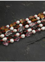 Luminous Clarity: Freeform Clear Quartz & Natural Pearl Protective Red Cord Bracelet