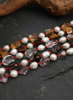 Grounded Fortune: Faceted Tiger's Eye & Natural Pearl Red String Bracelet