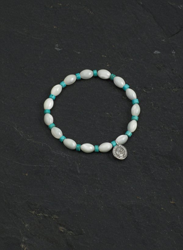 Oceanic Clarity: Lustrous Mother of Pearl & Turquoise Heishi Healing Bracelet