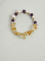 Radiant Prosperity: Brazilian Citrine, Amethyst & Baroque Pearl Healing Bracelet