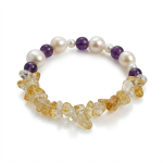 Radiant Prosperity: Brazilian Citrine, Amethyst & Baroque Pearl Healing Bracelet