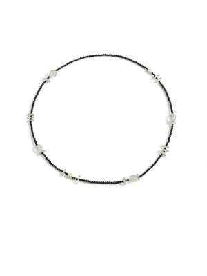 Protective Clarity: Faceted Black Tourmaline, Clear Quartz & Natural Pearl Long Necklace