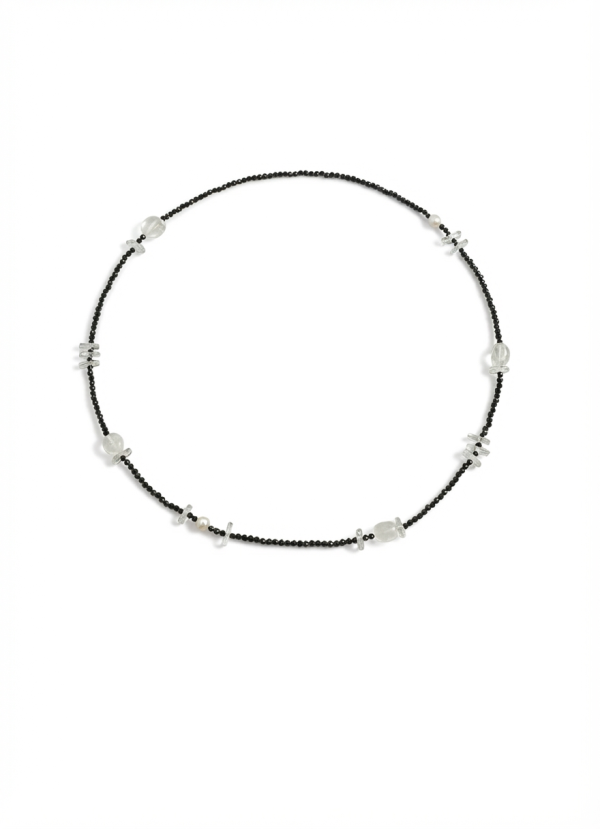 Protective Clarity: Faceted Black Tourmaline, Clear Quartz & Natural Pearl Long Necklace