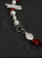 Oceanic Vitality: Natural Red Sea Bamboo & Multi-Shape Baroque Pearl Healing Necklace