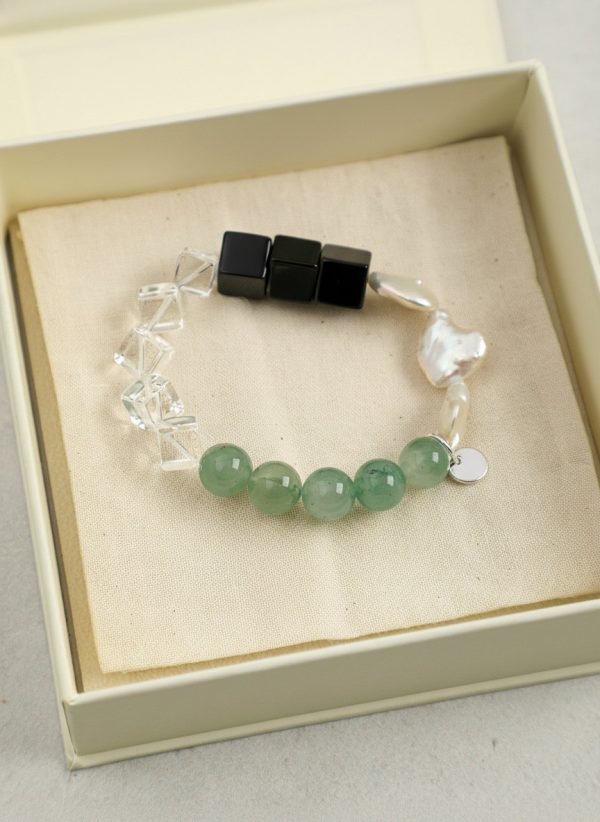 Grounding Harmony: Green Aventurine, Black Agate & Baroque Pearl Healing Bracelet