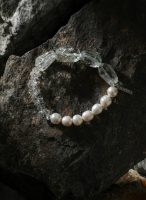 Ethereal Clarity: Green Quartz, Crushed Ice Crystal & Freshwater Pearl Healing Bracelet