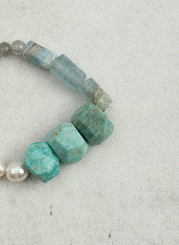 Oceanic Tranquility: Amazonite, Grey Moonstone & Pearl Energy Bracelet