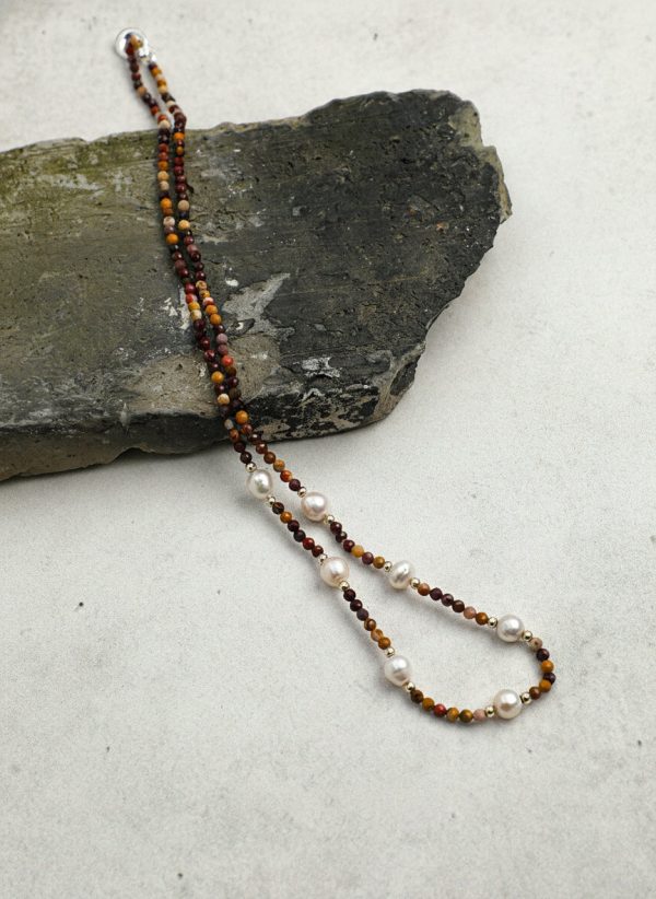 Grounded Radiance: Natural Yolk Stone & Freshwater Pearl Healing Necklace