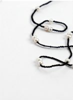 Midnight Clarity: Freshwater Pearl & Hand-Woven Cord Long Necklace