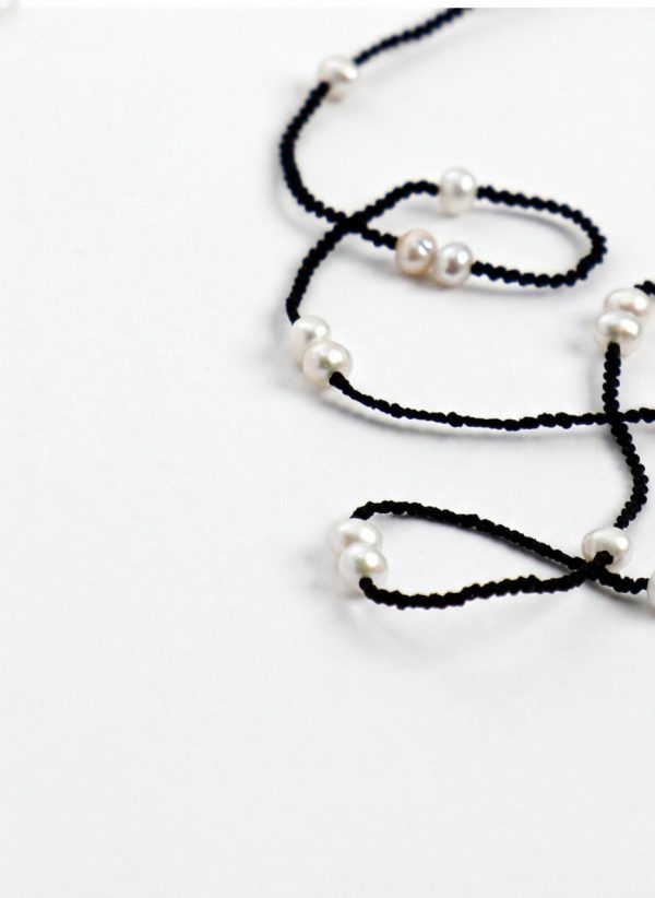 Midnight Clarity: Freshwater Pearl & Hand-Woven Cord Long Necklace