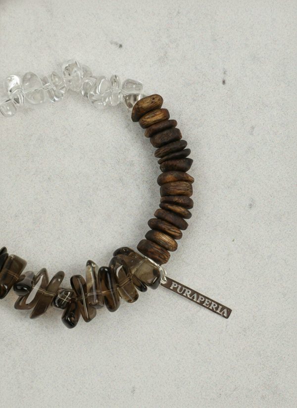 Mountain Stillness: Natural Agarwood, Smoky Quartz & Clear Crystal Zen Bracelet