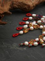 Luminous Clarity: Freeform Clear Quartz & Natural Pearl Protective Red Cord Bracelet