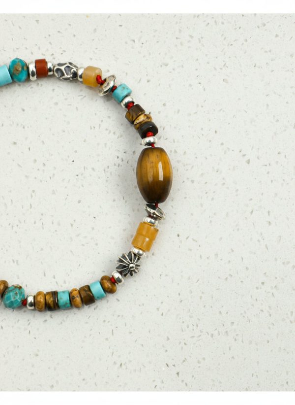 Earthbound Guardian: Yellow Tiger’s Eye, Turquoise & S925 Silver Adjustable Healing Bracelet