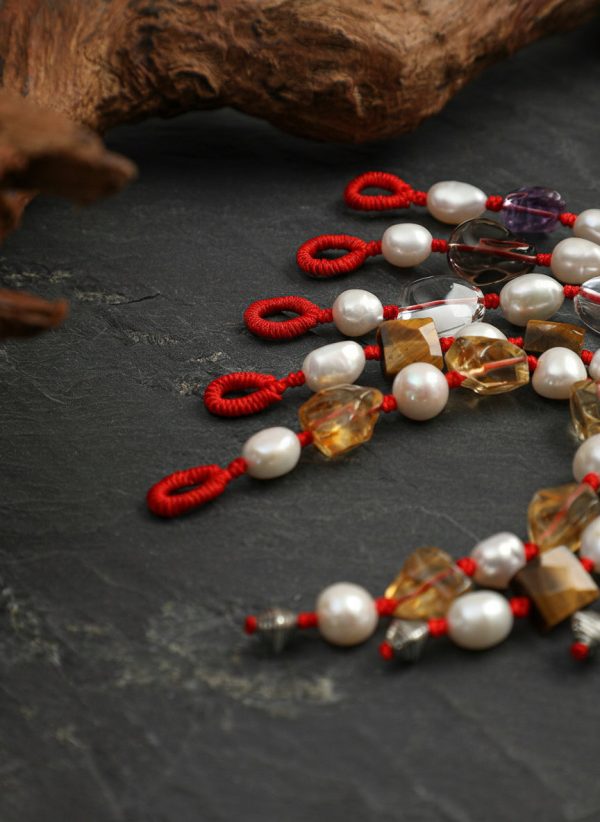 Grounded Fortune: Faceted Tiger's Eye & Natural Pearl Red String Bracelet