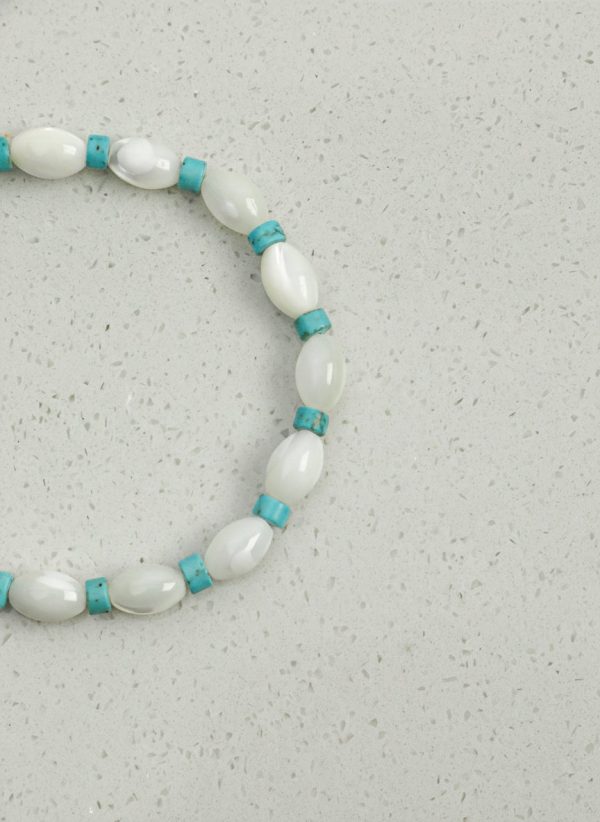 Oceanic Clarity: Lustrous Mother of Pearl & Turquoise Heishi Healing Bracelet