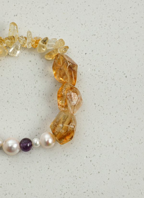 Radiant Prosperity: Brazilian Citrine, Amethyst & Baroque Pearl Healing Bracelet