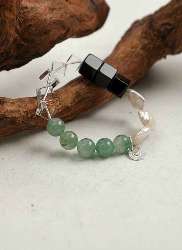 Grounding Harmony: Green Aventurine, Black Agate & Baroque Pearl Healing Bracelet