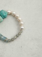 Oceanic Tranquility: Amazonite, Grey Moonstone & Pearl Energy Bracelet