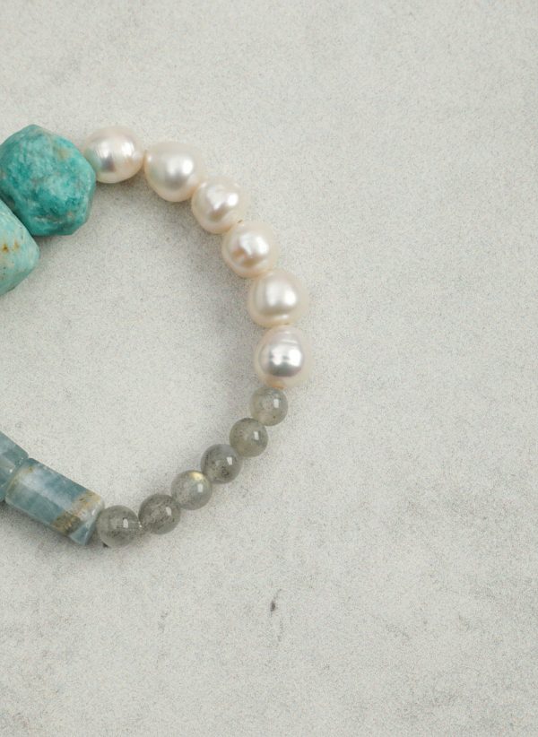Oceanic Tranquility: Amazonite, Grey Moonstone & Pearl Energy Bracelet
