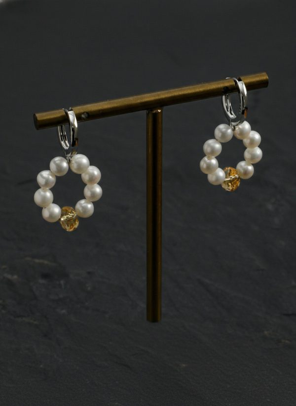 Radiant Prosperity: Natural Citrine & Freshwater Seed Pearl Healing Earrings