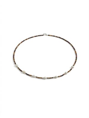 Grounded Radiance: Natural Yolk Stone & Freshwater Pearl Healing Necklace