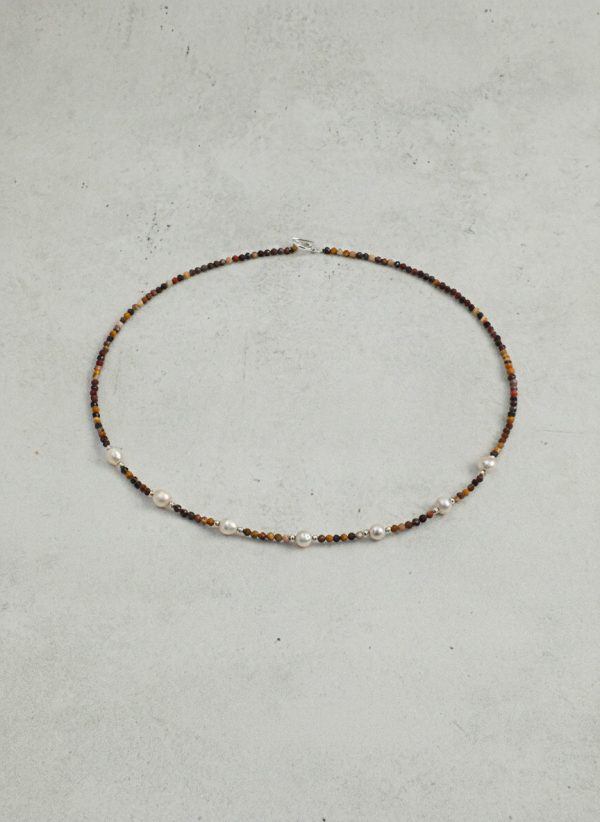 Grounded Radiance: Natural Yolk Stone & Freshwater Pearl Healing Necklace