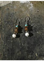 Earthly Zen: Rare Kynam Agarwood, Turquoise & Pearl Grounding Earrings