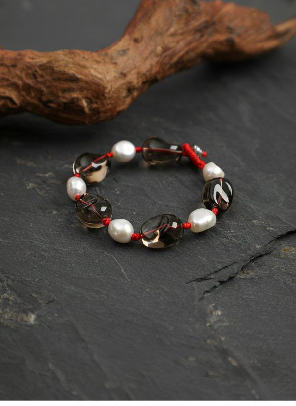 Grounding Grace: Smoky Quartz Drops & Natural Pearl Protection Bracelet