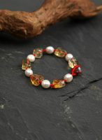 Radiant Prosperity: Freeform Citrine & Natural Pearl Red Cord Bracelet