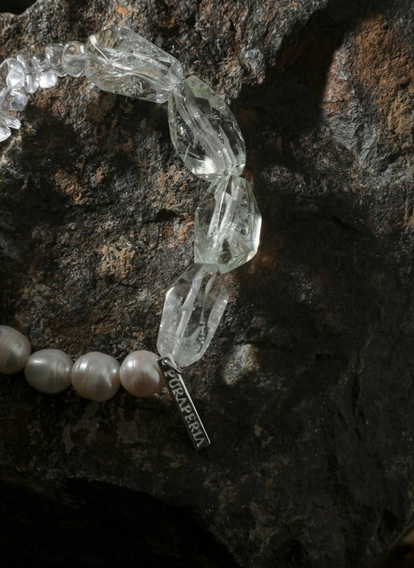 Ethereal Clarity: Green Quartz, Crushed Ice Crystal & Freshwater Pearl Healing Bracelet
