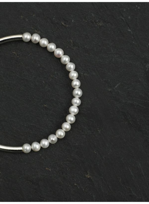 Moonlit Harmony: Natural Seed Pearl & S925 Silver Curved Tube Bracelet
