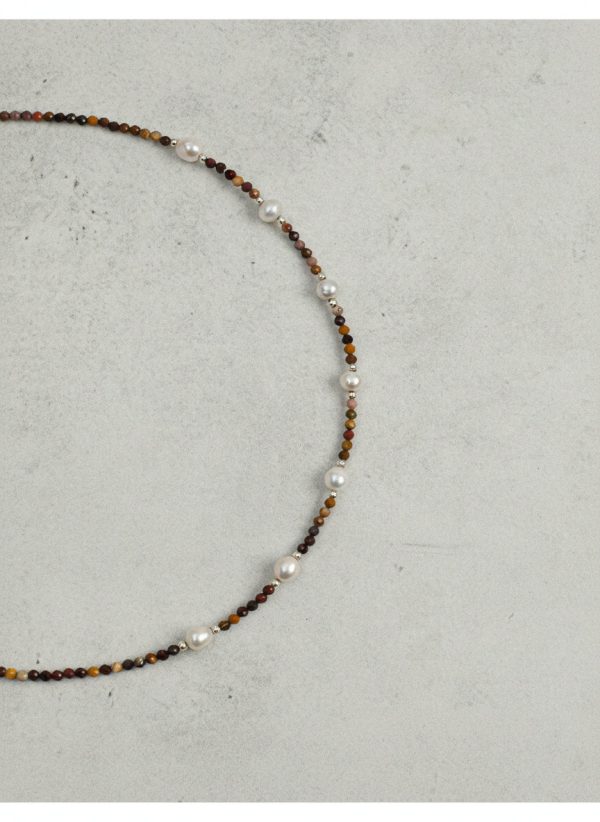 Grounded Radiance: Natural Yolk Stone & Freshwater Pearl Healing Necklace