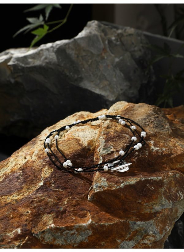 Midnight Clarity: Freshwater Pearl & Hand-Woven Cord Long Necklace