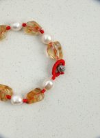 Radiant Prosperity: Freeform Citrine & Natural Pearl Red Cord Bracelet