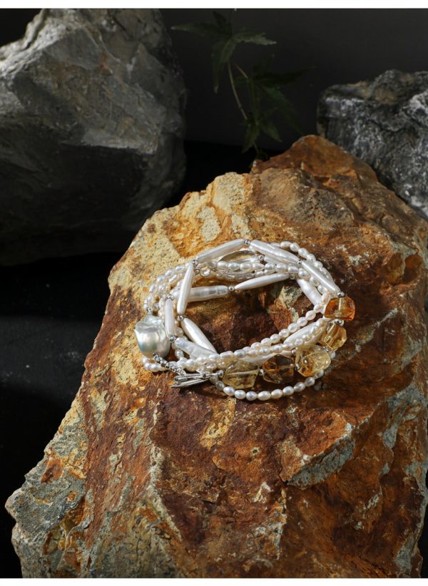 Luminous Prosperity: Brazilian Citrine, Baroque Pearl & Silver Opera Necklace