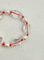 Luminous Clarity: Freeform Clear Quartz & Natural Pearl Protective Red Cord Bracelet
