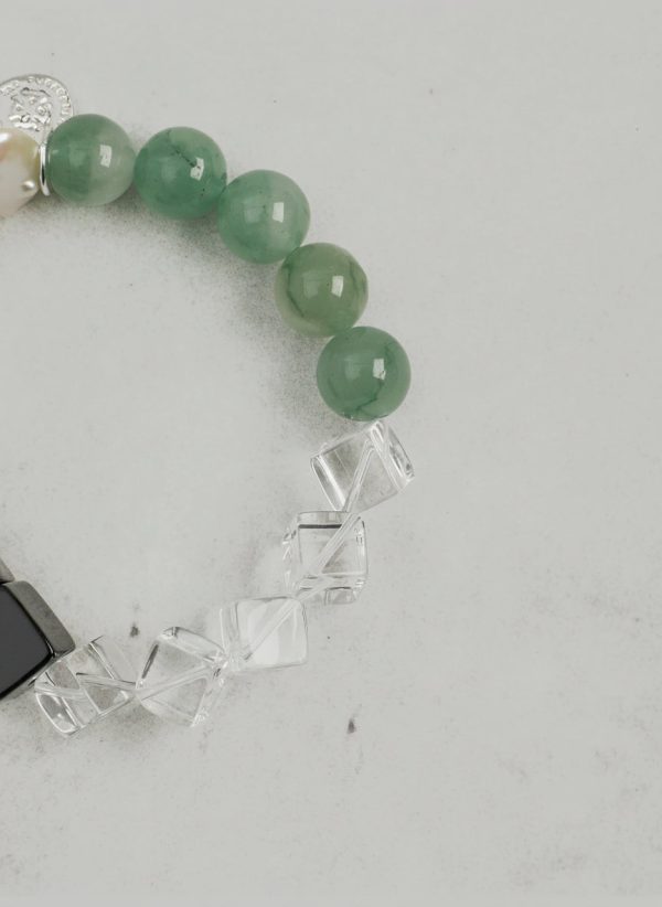 Grounding Harmony: Green Aventurine, Black Agate & Baroque Pearl Healing Bracelet