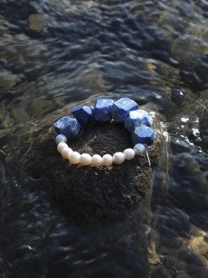 Starrybead Lapis Lazuli & Freshwater Pearl Bracelet - Confidence, Poweful,Stable